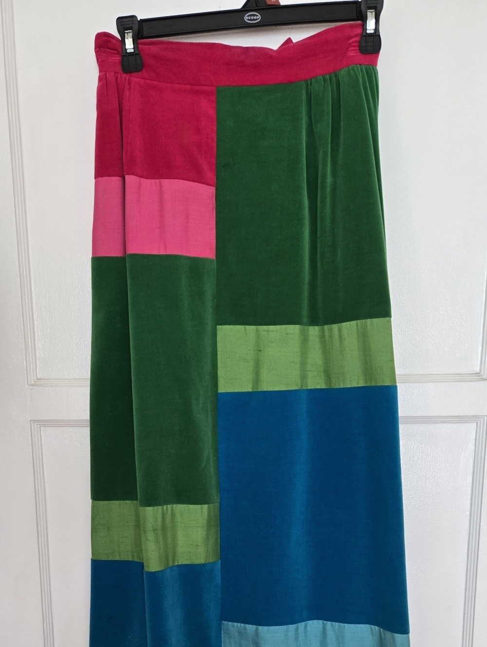 Midge Grant Vintage Seventies Colorblock Velvet Panel Maxi Skirt - Green, Blue